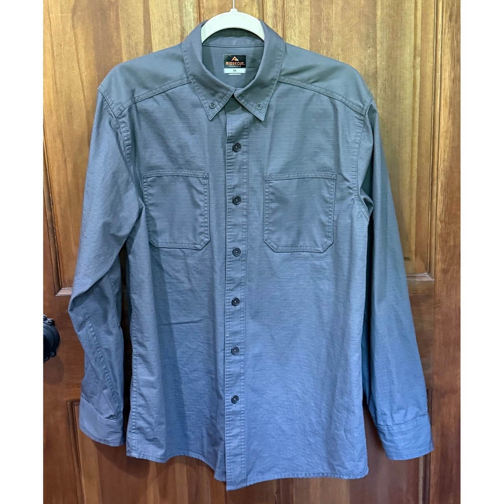 Ridgecut Toughwear Mens Olive Green Ripstop Long Sleeve Work Shirt Size M